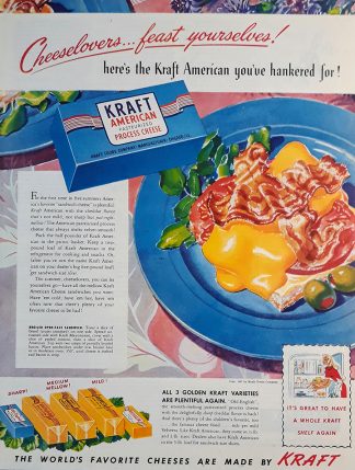 KRAFT American Cheese 1947 Ad - Broiled Open Face Sandwich