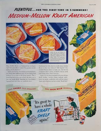 KRAFT America & Velveeta Cheese 1947 Ad - PLENTIFUL