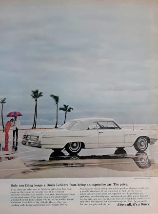 Classic Buick LeSabre 1963 Vintage Ad -White Convertible Car – At the Beach after a Rain