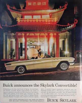 Classic 1962 Buick Skylark Convertible Advertisement - "Buick Announces the Skylark White Convertible!"