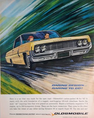 Classic 1962 Oldsmobile Dynamic 88 Car Ad – Darling Design…Raring To Go!