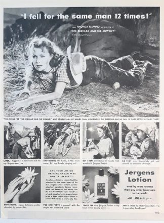 Jergens Lotion 1951 Ad with Rhonda Fleming, Actress