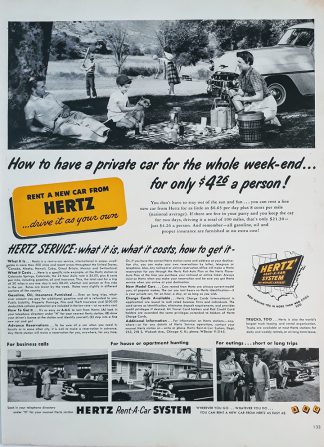 HERTZ 1953 Ad - Hertz Service: What it is, what it cost, how to get it.