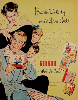 Gibson Father’s Day Cards 1953 Ad - Brighten Dad’s day with a Gibson Card!