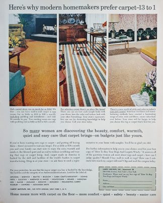 Carpet Institute Inc. 1958 Ad -  Here’s why modern homemakers prefer carpet 13 to 1