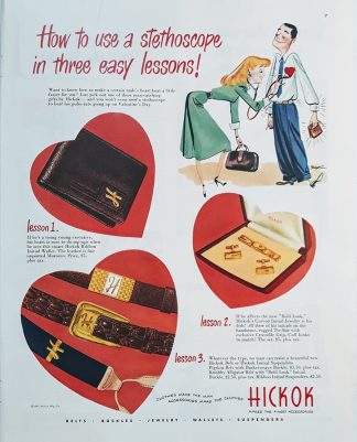 HICKOK Fine Accessories Ad 1949 – How to use a stethoscope in three easy lessons!
