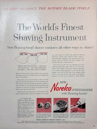 Norelco Speed Shaver Ad 1960 – The World’s Finest Shaving Instrument.