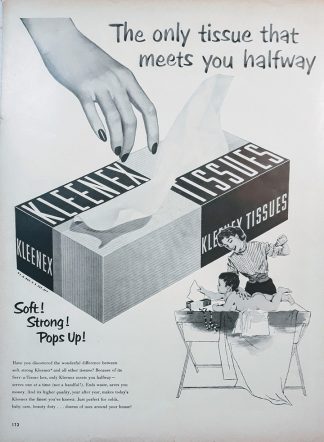 Kleenex Tissues 1953 Ad - The only tissue that meets you Halfway