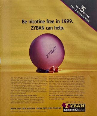ZYBAN 1999 Advertisement –  Nicotine Free in !999