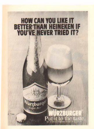 Wurzburger Beer 1977 Ad - Imported Light Beer