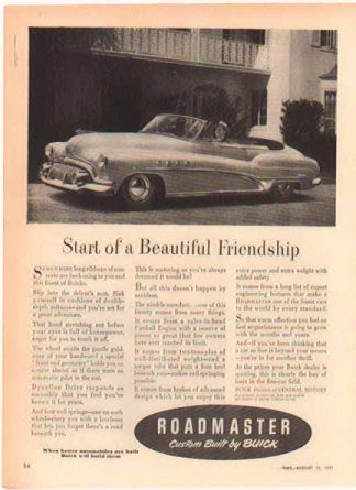 Buick Roadmaster 1952 Car Ad - Convertible
