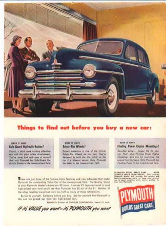 Plymouth 1949 Car Ad - Things to find out before you buy a car
