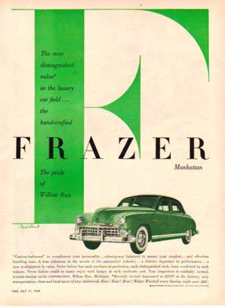 Frazer 1949 Car Ad - Handcrafted Frazer Manhattan