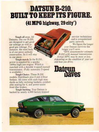 Datsun 1975 Car Ad - B-210 Hatchback - Green