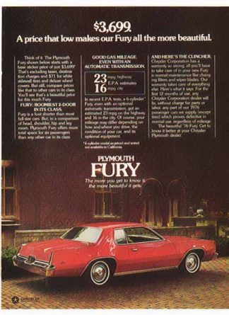 Chrysler 1976 Car Ad - Plymouth Fury / Red