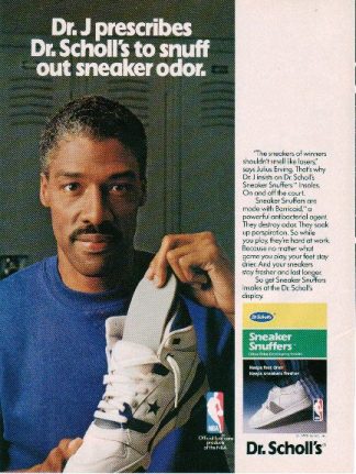 Julius Erving 1990 Dr. Scholl's Insoles Ad - The official NBA foot care Product