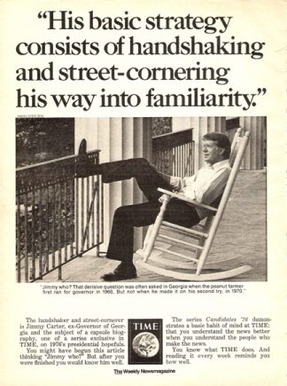 Jimmy Carter 1976 Magazine Ad Photo of Jimmy sitting on porch rocker