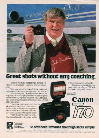 John Madden 1986 Canon T70 Ad with Signature