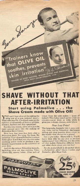 Gene Sarazen Golf Pro 1934 Palmolive Shave Cream Ad