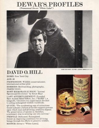 David O. Hill 1977 Dewar's Profiles Ad for White Label Whiskey