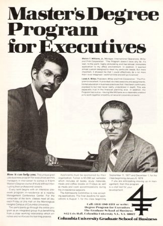 Melvin T. Williams and Lewis A. Miller 1977 Columbia University Graduate School Ad