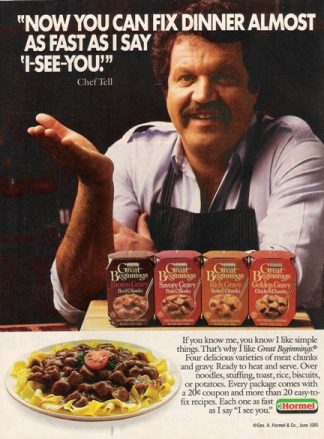 Chef Tell for 1985 Hormel Chunk Meats and Gravy Ad