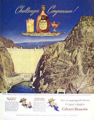 Calvert Reserve Whiskey 1951 Ad - Hoover Dam