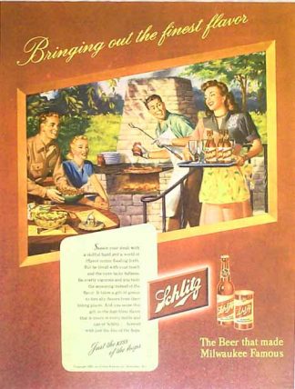 Schlitz 1947 Beer Ad - Outdoor Grilling Scene