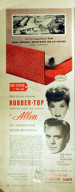 Comfort Mats 1957 Ad - Lucille Ball & Desi Arnaz - Desi Arnaz Western Hills Hotel
