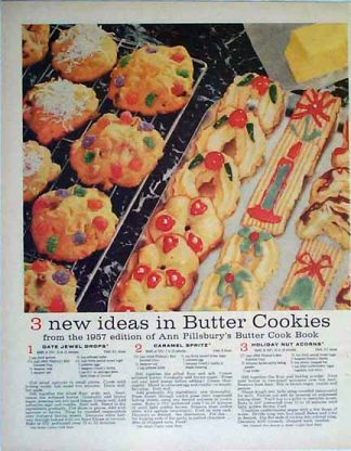 Holiday Butter Cookie Recipes - 1957 Ad - 3 New Ideas in Butter Cookies
