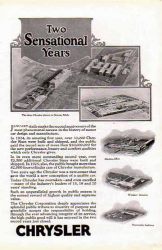 Chrysler 1925 Car Ad - Two Sensational Years