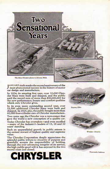 Chrysler 1925 Car Ad - Two Sensational Years