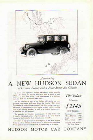 Hudson Motor Car Company 1924 Ad - The Sedan