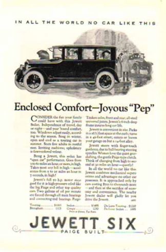 Jewett Six 1924 Car Ad - Paige Built