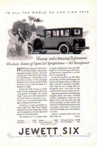 Jewett Six 1924 Car Ad - In All The World No Car Like This