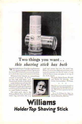 Williams Holder Top Shaving Stick 1926 Ad - J.B. Williams