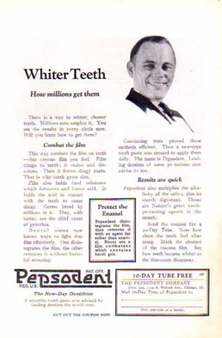 Pepsodent 1924 Toothpaste Ad - Whiter Teeth