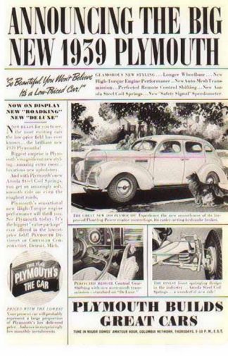 Plymouth 1938 Car Ad - The Big New 1939
