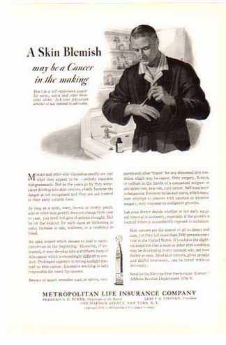 Metropolitan Life Insurance 1938 Ad - A Skin Blemish