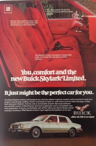 BUICK Skylark Limited 1980 Car Ad: Silver with red interior.