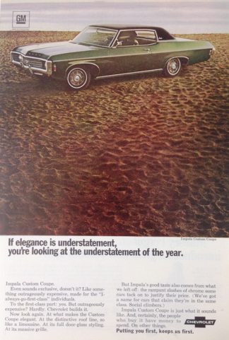 Chevrolet Impala Custom Coupe 1971 Car Ad Green with Black Hardtop