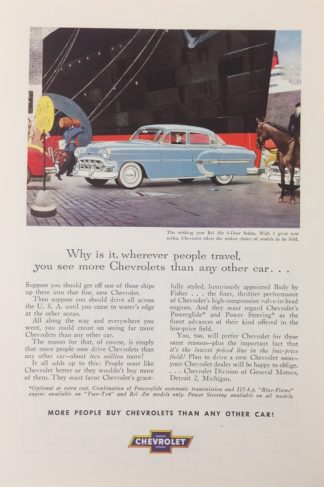 Chevrolet Bel-Air 4 Door Sedan 1953 Car Ad: Blue