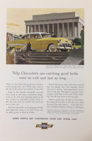Chevrolet Bel-Air 2 Door Sedan 1953 Car Ad: Yellow with White roof
