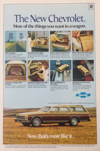 Chevrolet Caprice Classic Wagon 1977 Car Ad: Gold with Features