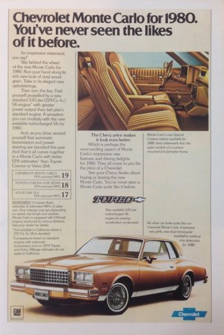 Chevrolet Monte Carlo 1979 Car Ad: Black