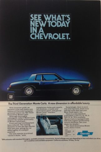 Chevrolet Monte Carlo 1980 Car Ad: Gold