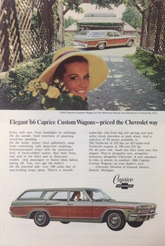 Chevrolet Caprice Custom Wagon 1966 Car Ad: Green with Features