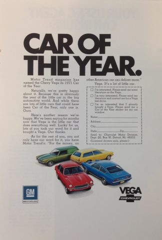 Chevrolet Vega 1971 Cars Ad: Car of The Year