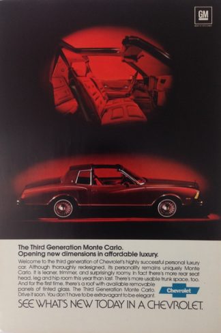 Chevrolet Monte Carlo 1978 Car Ad: Red with T-Tops