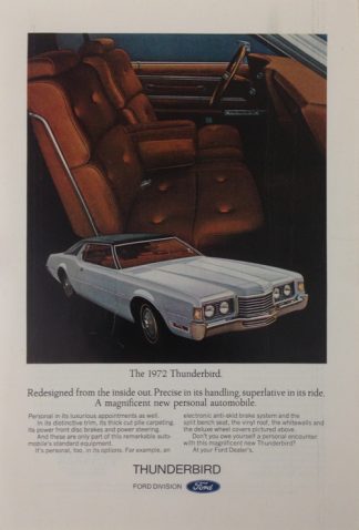 Ford Thunderbird 2 Door 1972 Car Ad White with Features